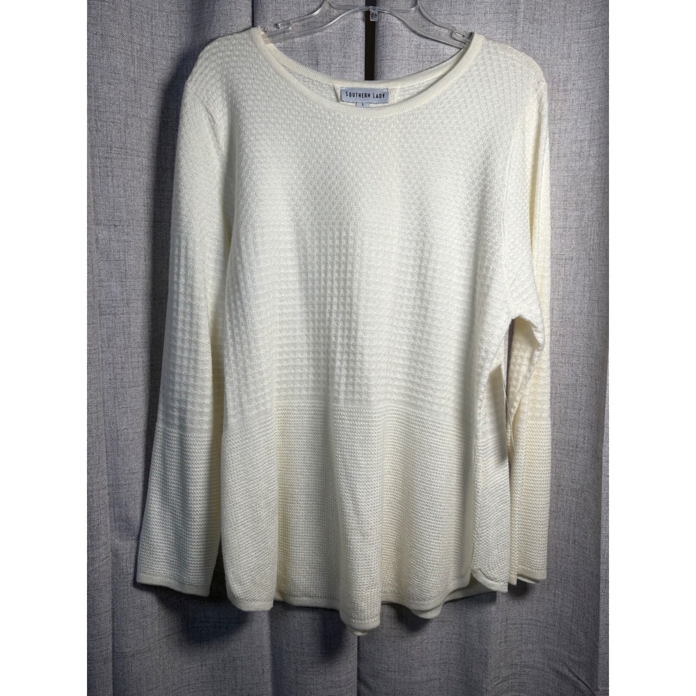 Southern Lady Womens White Textured Knit Long Sleeve Crew Neck Sweater Large NWT